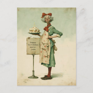 Vintage Baker with Birthday Cake Postcard