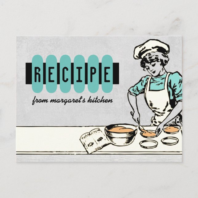 Vintage bakery girl chef cake pie recipe card (Front)