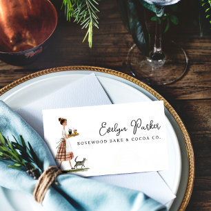Vintage Bakery Lady with Cat Personalized Business Card