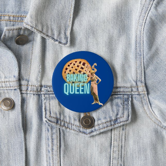 Vintage Baking Queen on Blue  Button (In Situ)