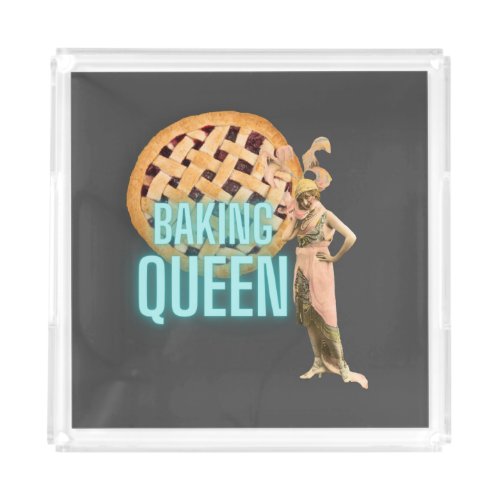 Vintage Baking Queen on Gray  Acrylic Tray