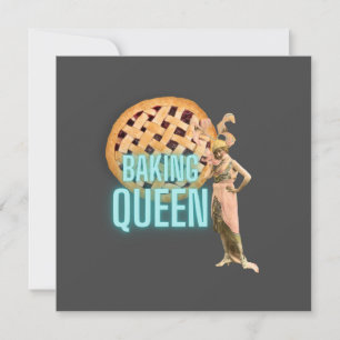 Vintage Baking Queen on Gray Flat Greeting Card