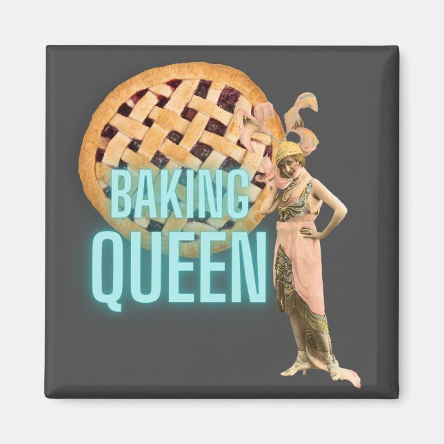 Vintage Baking Queen on Gray Magnet (Front)