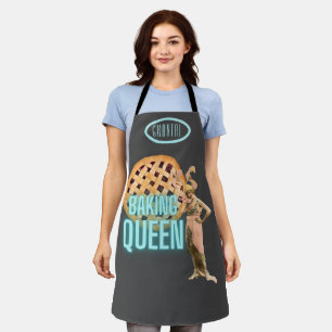 Vintage Baking Queen on Gray Personalized Apron