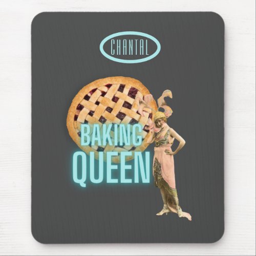 Vintage Baking Queen on Gray Personalized  Mouse Pad