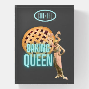 Vintage Baking Queen on Gray Personalized  Paperweight
