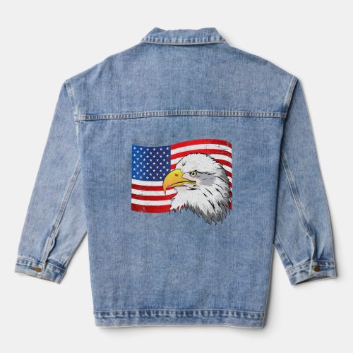 Vintage Bald Eagle American Flag  Denim Jacket