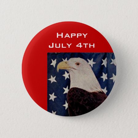Vintage Bald Eagle On American Flag 4 July Button