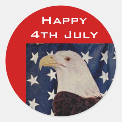 Vintage Bald Eagle on American Flag 4 July Classic Round Sticker