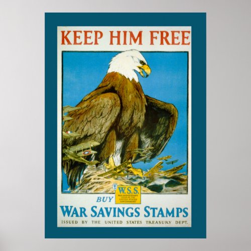 Vintage Bald Eagle Savings Bonds War Poster