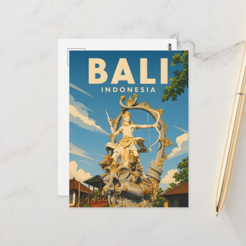 Vintage Bali Postcard – Arjuna Statue Ubud