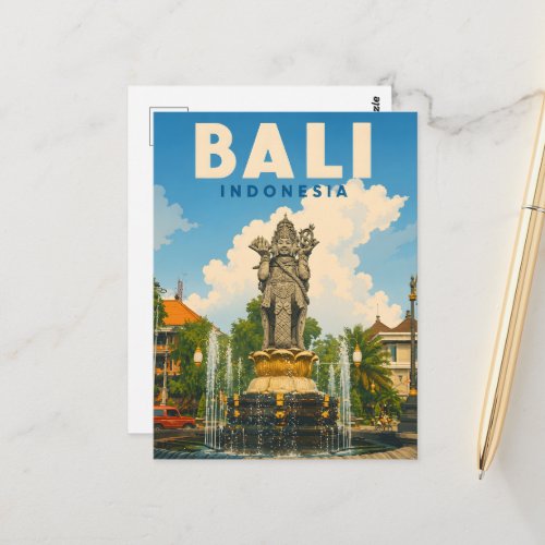 Vintage Bali Postcard – Catur Muka Statue