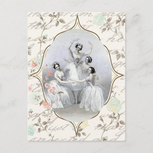 Vintage Ballerina and Typography Postcard (Front)