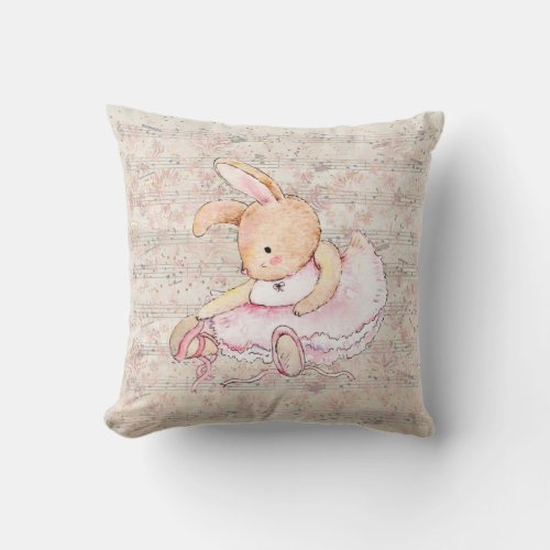 Vintage Ballerina Bunny Throw Pillow
