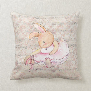 Vintage Ballerina Bunny Throw Pillow