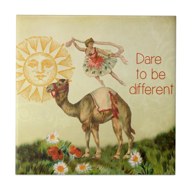 Vintage Ballerina, Flowers, and Camel Collage Ceramic Tile (Front)