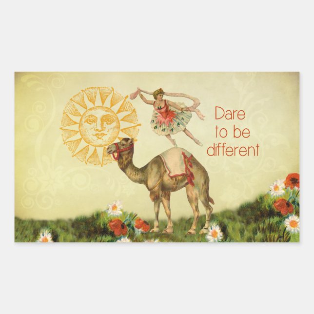 Vintage Ballerina, Flowers, and Camel Collage Rectangular Sticker (Front)