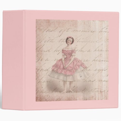 Vintage Ballerina Girl in a Pink Tutu 3 Ring Binder