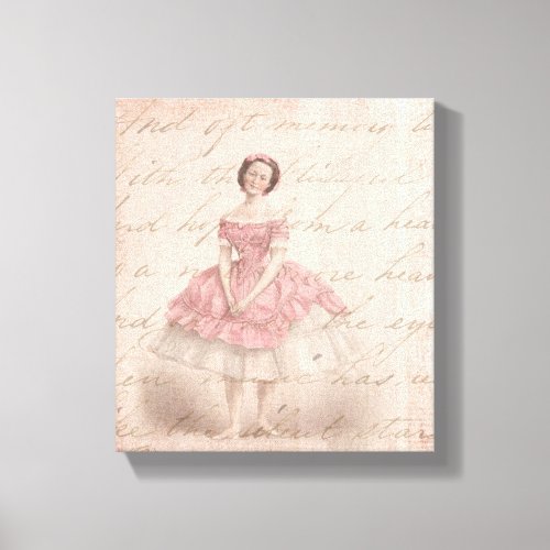 Vintage Ballerina Girl in a Pink Tutu Canvas Print