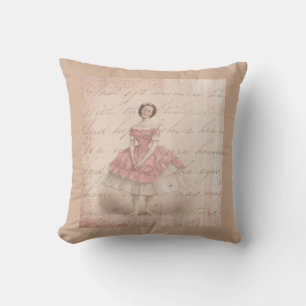 Vintage Ballerina Girl in a Pink Tutu Throw Pillow