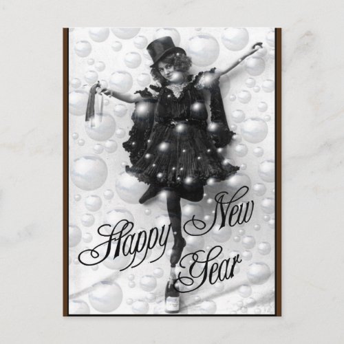 Vintage Ballerina on a Bottle Happy New Year Postcard