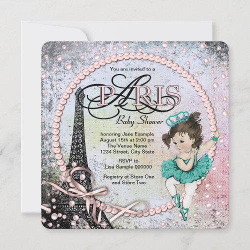 Vintage Ballerina Paris Baby Shower Invitation