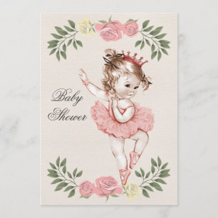Vintage Ballerina Roses Laurels Baby Shower Invitation