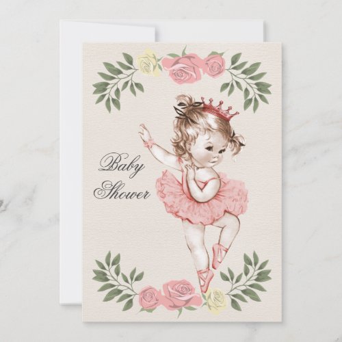 Vintage Ballerina Roses Laurels Baby Shower Invitation