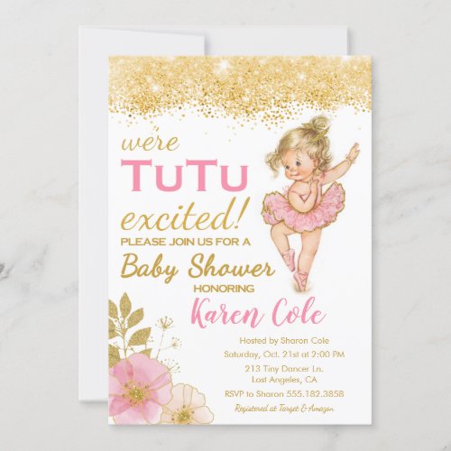 Vintage Ballerina TuTu Girl Baby Shower Invitation