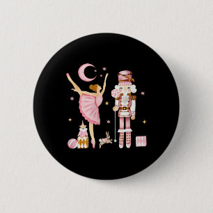 Vintage Ballet Nutcracker Christmas Pink Xmas Wome Button