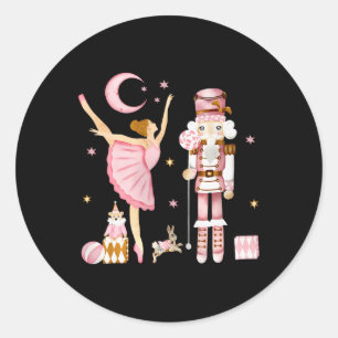 Vintage Ballet Nutcracker Christmas Pink Xmas Wome Classic Round Sticker