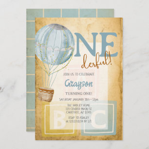 Vintage Balloon 1st Birthday Invitation