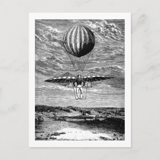 Vintage Balloon Balloonist with Parachute Postcard (Front)