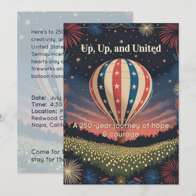 Vintage Balloon & Fireworks Celebration Invite (Front/Back)