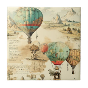 Vintage Balloon Wilderness Map Mountain Ceramic Tile