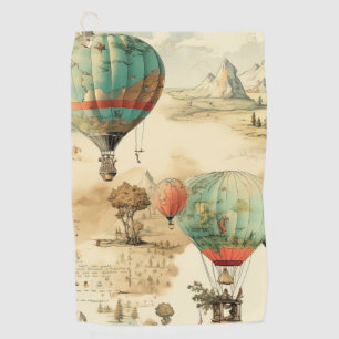 Vintage Balloon Wilderness Map Mountain Golf Towel