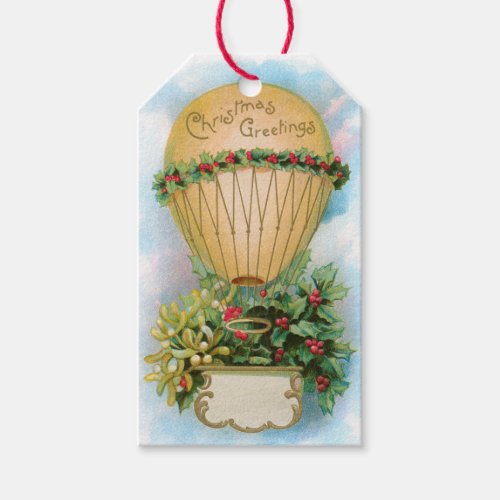 Vintage Balloon with Mistletoe and Holly Gift Tags