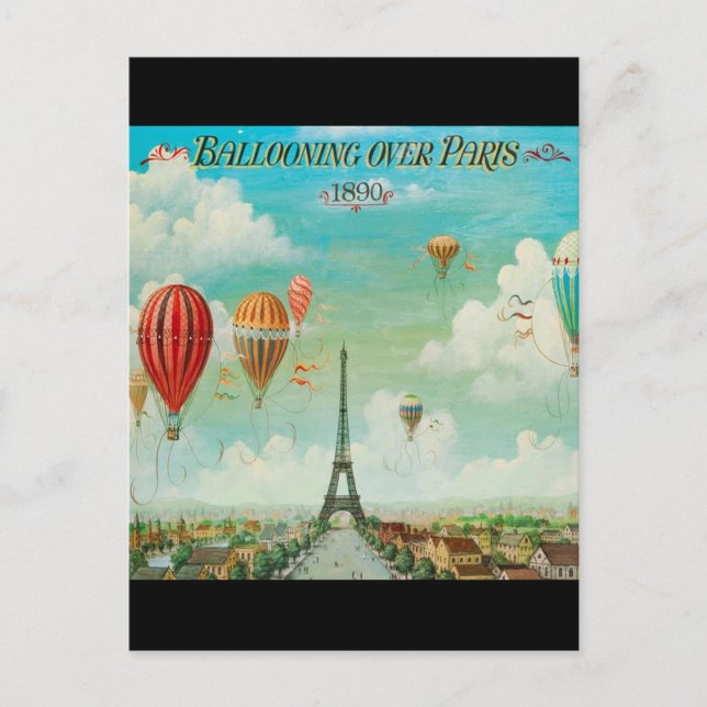 Vintage Ballooning Over Paris Travel Postcard (Front)