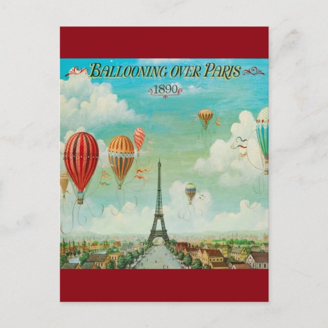 Vintage Ballooning Over Paris Travel Postcard (Front)