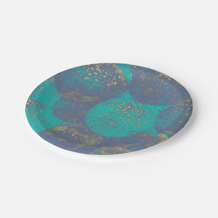 teal and gold paper plates