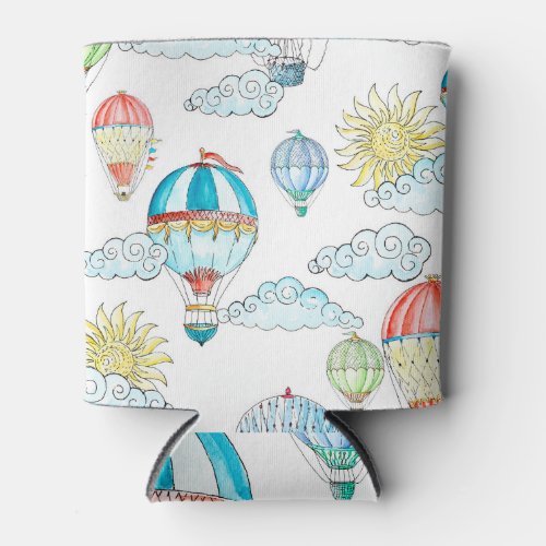 Vintage Balloons Whimsical Watercolor Seamless Can Cooler