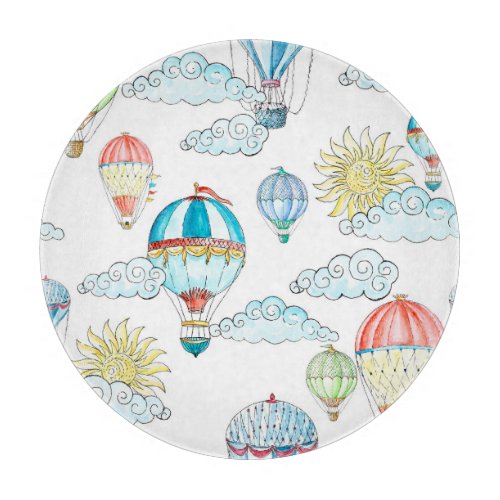 Vintage Balloons Whimsical Watercolor Seamless Cutting Board