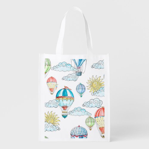 Vintage Balloons Whimsical Watercolor Seamless Grocery Bag