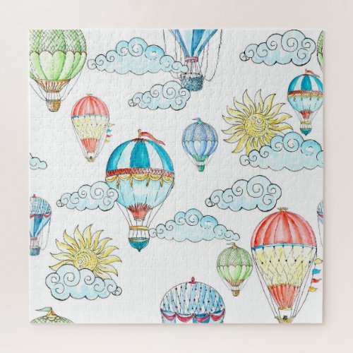 Vintage Balloons Whimsical Watercolor Seamless Jigsaw Puzzle