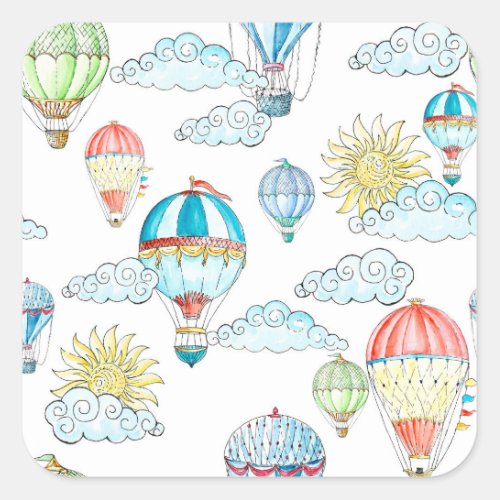 Vintage Balloons Whimsical Watercolor Seamless Square Sticker