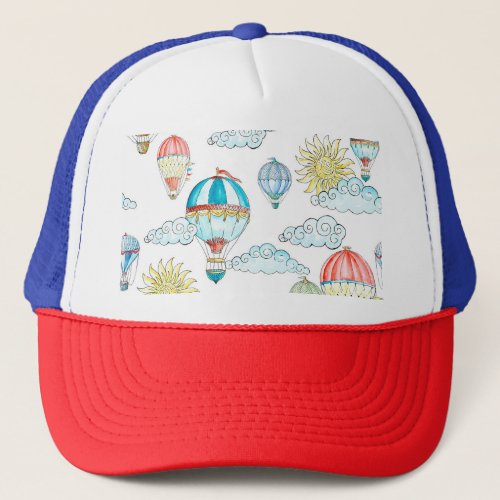 Vintage Balloons Whimsical Watercolor Seamless Trucker Hat