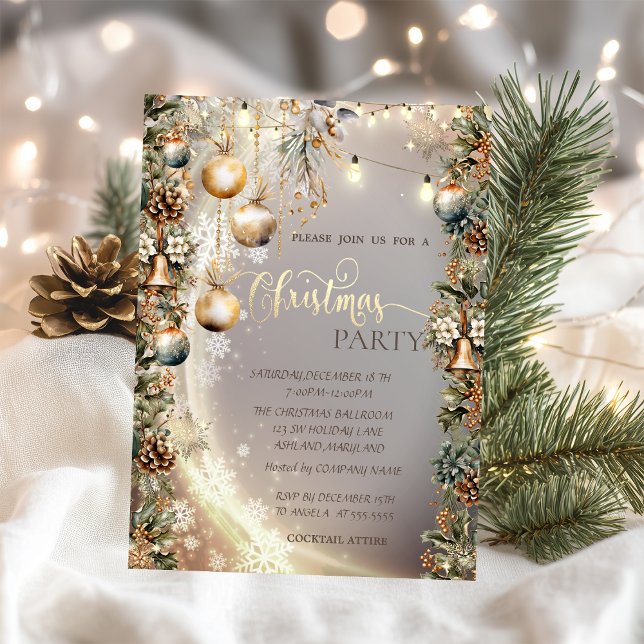 Vintage Balls Bells Pinecones Christmas  Invitation (Creator Uploaded)