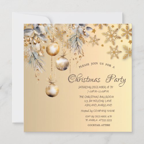 Vintage Balls Gold Snowflakes Corporate Christmas  Invitation