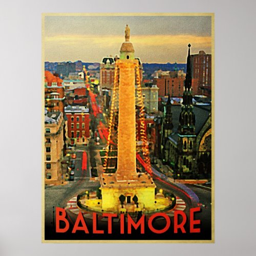 Vintage Baltimore At Dusk Poster