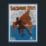 Vintage Baltimore blues music cover Postcard<br><div class="desc">From a vintage (early 20th century) song sheet cover,  retouched and colors restored.
 A piano player is playing the Baltimore Blues.
 Colors: blue,  brown,  white,  black</div>
